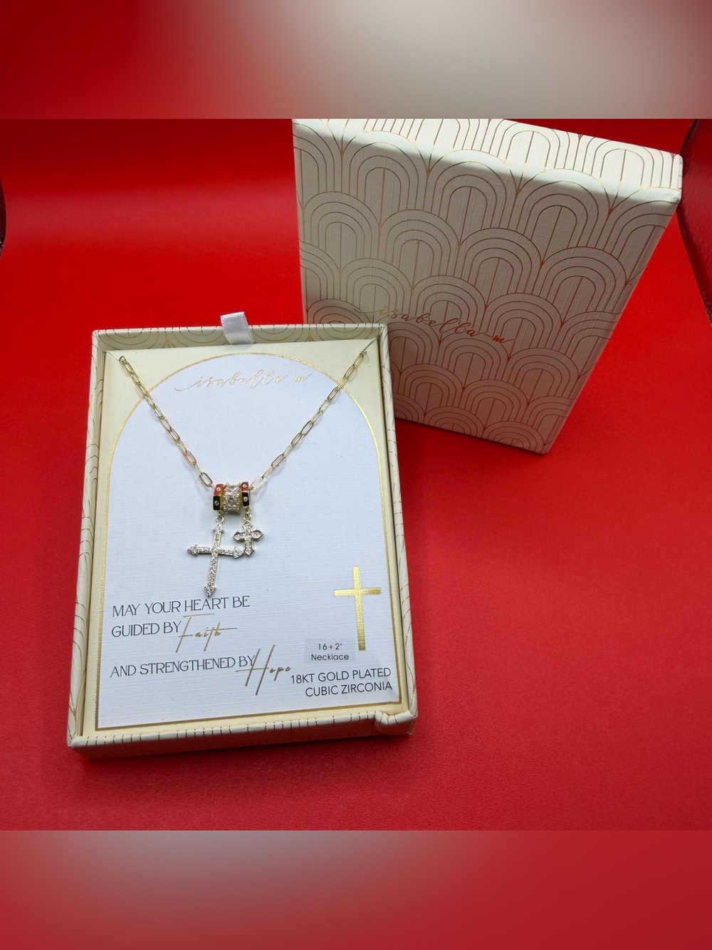 Isabella m 18KT Gold Plated Cross Pendant Necklace with Red Accent Bead